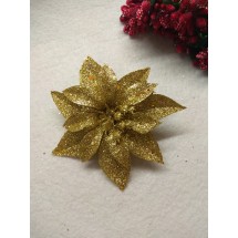 Новогодние украшения с блестками 8 см "Пуансетия",цв золото, цена за 1 шт